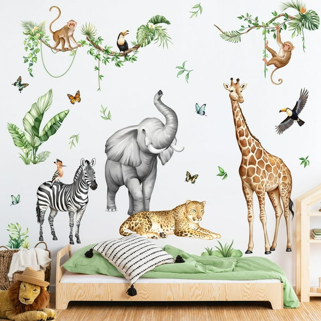 Adhesivos de pared Supzone Jungle Safari con animales para decoración de habitación infantil
