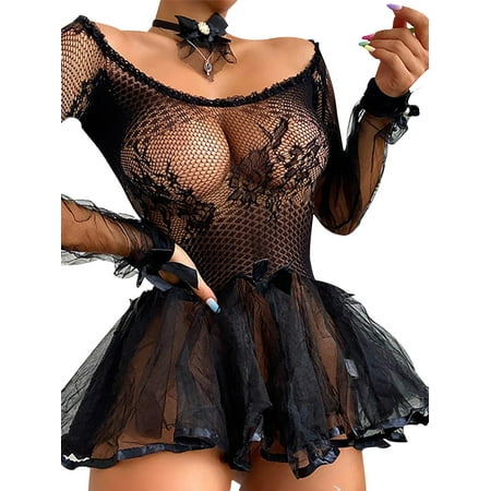 Nananla Womens Nighwear Nightdress Bow Sheer Mesh Solid Color Sleepwear Sexy Lingerie Babydoll