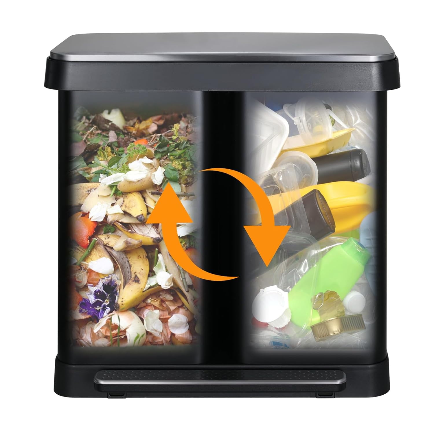 LAZY BUDDY 60 Liter / 16 Gallon Dual Trash Can, Stainless Steel Kitchen Garbage Can with Plastic Inner Buckets & Soft-Close Lids