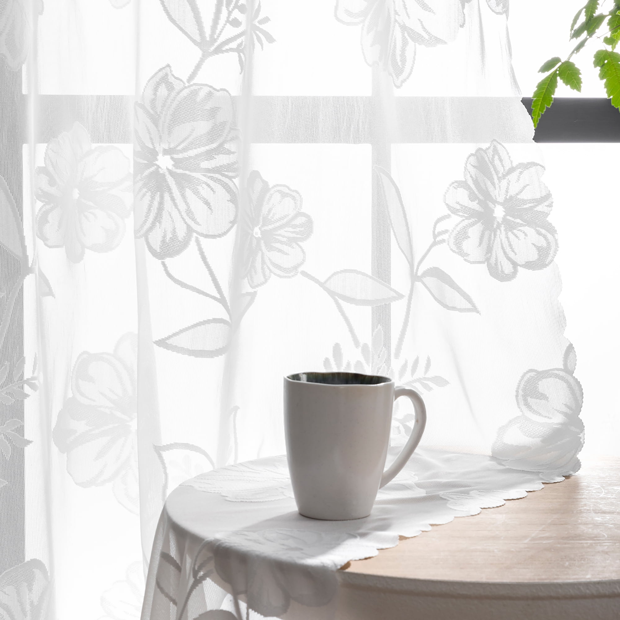 Exultantex White Sheer Lace Curtains Vintage Rose Floral Embroidered Sheer Window Drapes for Bedroom Living Room,54"wx63"L,2pcs,Rod Pocket
