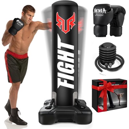 Standing Punching Bag for Adults Upgrated Base Heavy Bag with Stand Boxing Training Equipment with MMA Gloves and Pump 0.7mm Thickening Material Kicking Bag for Home Gym Workout Muay Thai Fitness