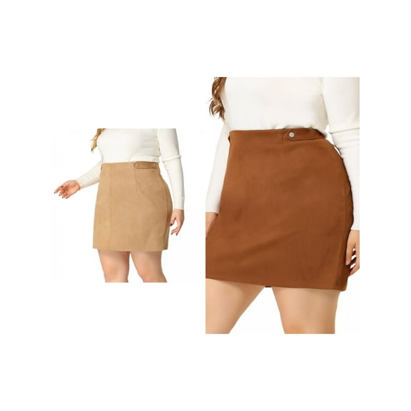 NOMADIC NOOK Women's Plus Size Faux Suede Side Buttons Bodycon Formal Mini Skirt