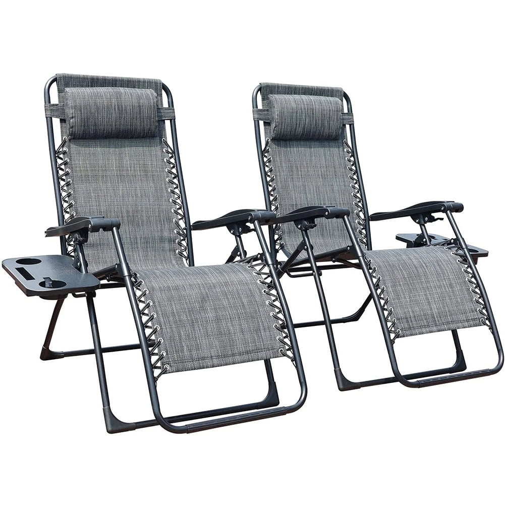 Kepooman Outdoor Adjustable Zero Gravity Folding Reclining Lounge Chair with Pillow & Side Table - Set of 2, Grey Kepooman Outdoor Adjustable Zero Gravity Folding Reclining Lounge Chair with Pillow & Side Table - Set of 2, Grey