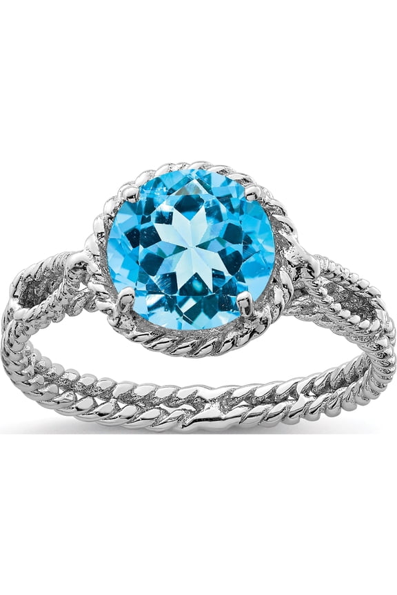 Sterling Silver Rhodium Blue Topaz Twisted Circle Ring (Size 8) Made In Thailand qr4415-8
