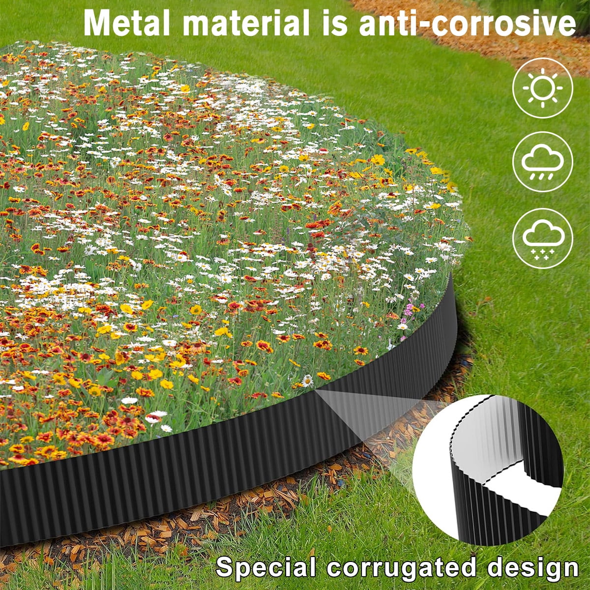 PUCACHI 20ft Metal Garden Edging, 6 Inch Tall Heavy Duty Landscape Edging, No Dig Corrugated Steel Border with Stakes for Flower Beds Lawn Pathways – Rust Resistant Black