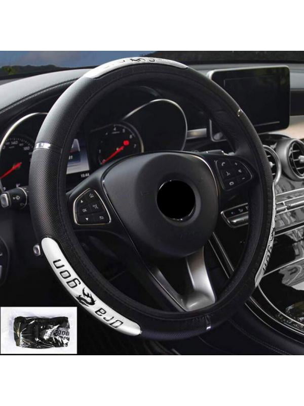 Black+Beige Universal Car Steering Wheel Cover PU Leather 38 cm 