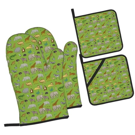 

Sikiie African Animals 1 Oven Mitts and Pot Holders Silicone Oven Gloves Heat Resistant Oven Mitts 4Pcs Set