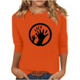thumbnail image 2 of Heisall Women's Spring Autumn Tops 3/4 Sleeve Round Neck Casual Fashion Blouses Orange Festival Print Shirts, 2 of 4
