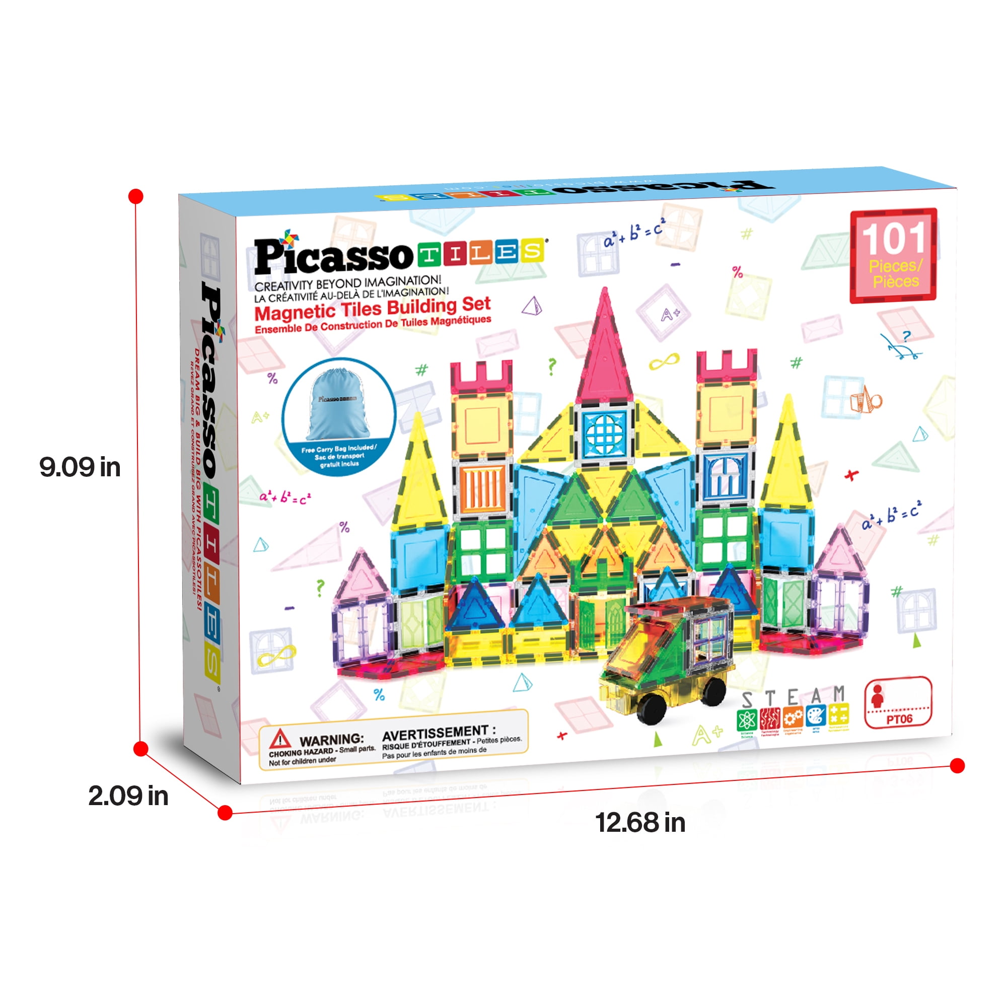 PicassoTiles Magnetic Tiles for Kids with Tote Bag – 101PCS STEM Construction Building Blocks Educational Toy Set