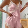 thumbnail image 5 of Diufon Womens Satin Pajamas Set Lace Patchwork V Neck Sleeveless Tops Elastic Waist Shorts, 5 of 6