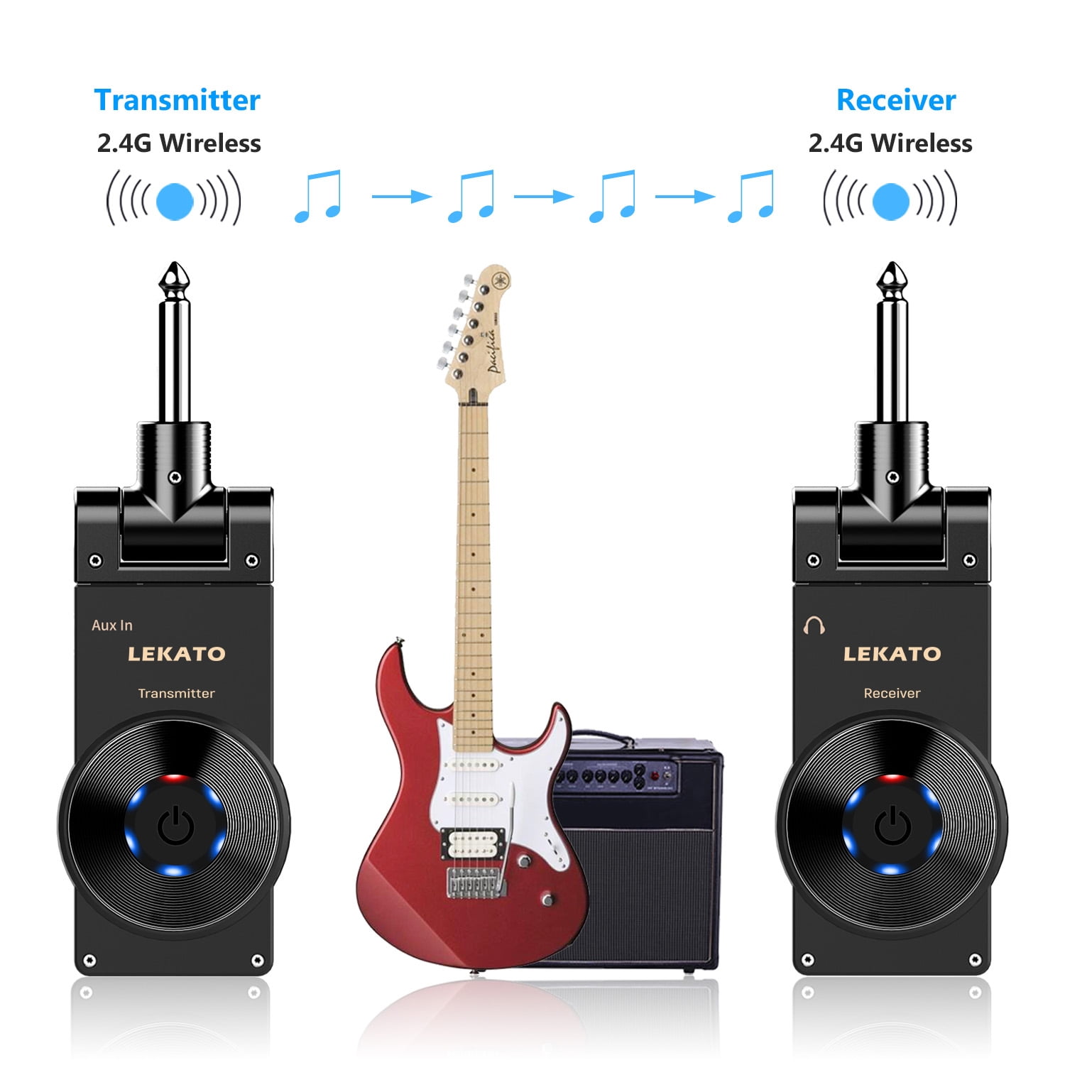 Lekato Wireless Guitar System Lekato WS-20 2.4G Wireless Guitar System Long Working Time Black+Black