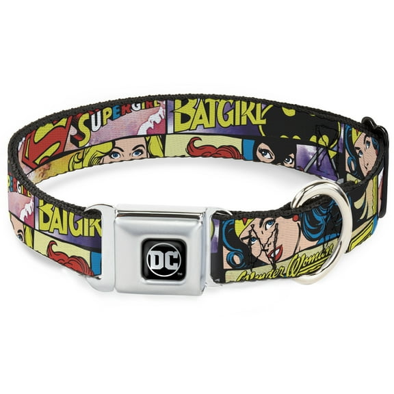 DC Comics Pet Collar, Dog Collar Metal Seatbelt Buckle, Superheroines Wonder Woman Supergirl Batgirl, 15 to 24 Inches 1.0 Inch Wide