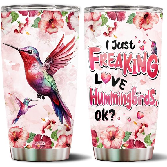 Hummingbird Tumbler 20oz Cute Animal Gift for Women, Girls Who Freaking Love Hummingbirds Lovers Perfect Birthday Christmas Valentine Wife Daughter Insulated Stainless Steel Coffee Cup with Lid