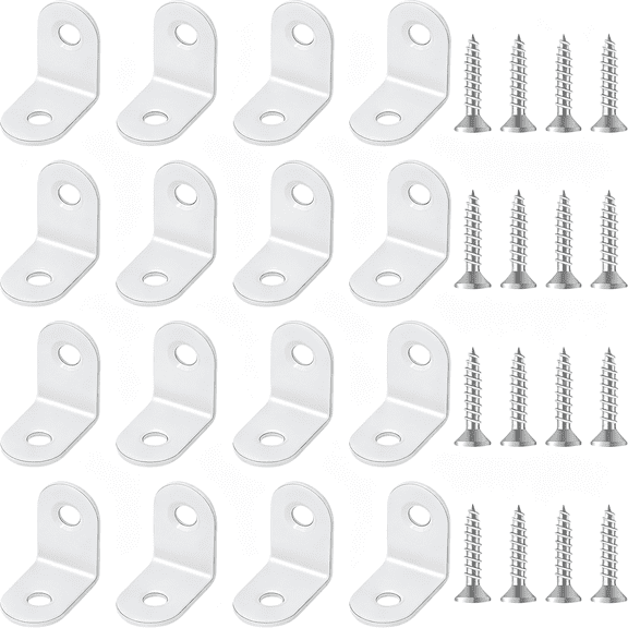 HBMYN 20 Pcs Small Right Angle Bracket White Corner Brace L Shape Shelf Bracket 90 Degree Metal Brace Decorative Joint Angle Support with Screws for Shelves Furniture Cabinet