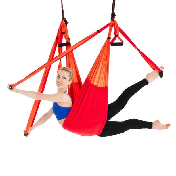 6 Handles Aerial Yoga Hammock Flying Swing Anti-gravity Yoga Pilates Inversion Exercises Device Home GYM Hanging Belt 20 ColorsViolet white He Qiyong unisex