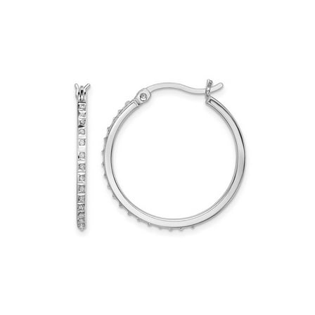 Accent Diamond Round Hoop Earrings in Sterling Silver (1 Inch)