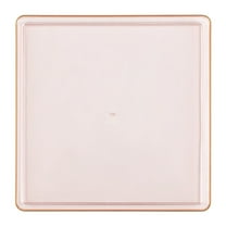 EcoQuality 13" inch Disposable Square Translucent Pink Plastic Plates with Gold Rim, China Like Party Plates, Heavy Duty Charger Plate, Dinner, Weddings, Baby Showers, Catering, Non Toxic (36)