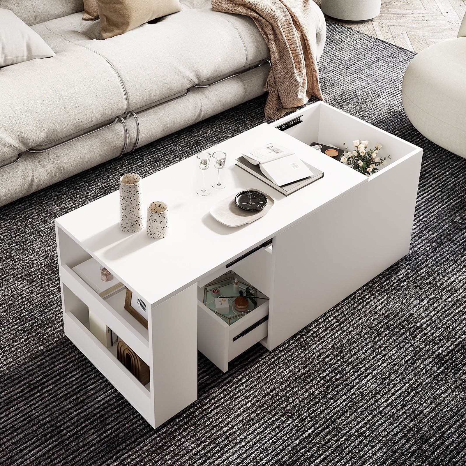 Hironpal Coffee Table with Storage,Pull Out Sliding Top Coffee Table
