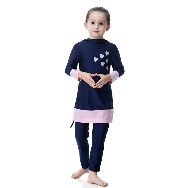 Traje de baño con capucha y manga larga con contraste de color para niñas H2008