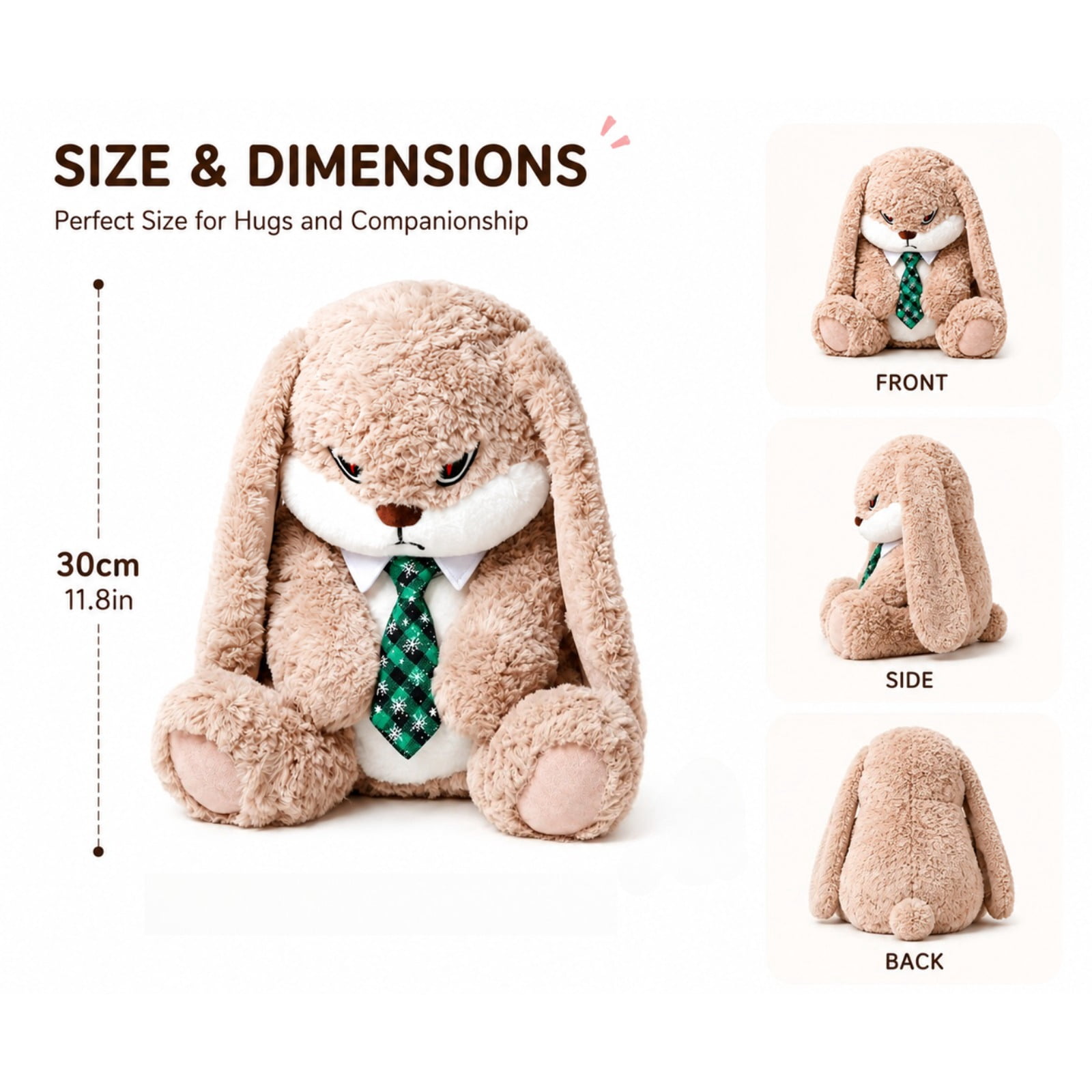 Long Ear Bunny Plush Toy with Tie Soft Stuffed Rabbit Doll Cute Gift Plushie