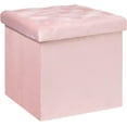 thumbnail image 4 of PINPLUS 15.7" Velvet Ottoman with Storage Cube, Folding Rest Seat with Removable Lid, Footstool for Living Room, Pink, 4 of 10