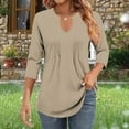 thumbnail image 2 of Diufon Womens 3/4 Sleeve Tops Business Casual Blouses V Neck Pleated Shirts Solid Color Dressy Tunic Tops, 2 of 7