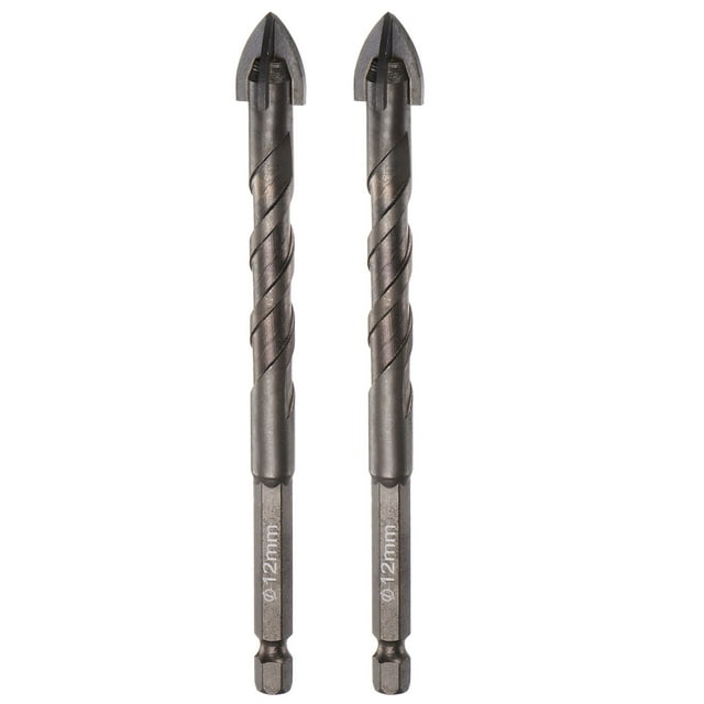 Uxcell 2pack Titanium Masonry Drill Bit, 10mm Concrete Drill Bits Ceramic Drill Bit with 1/4" Hex Shank, 12mm 2