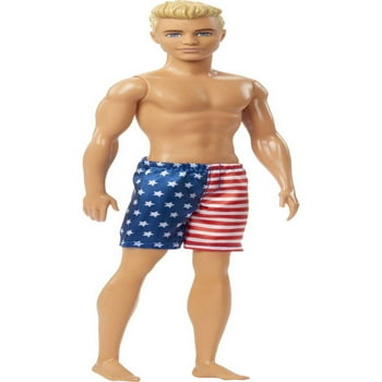 Barbie Ken Beach Doll in Stars and Stripes  Board Shorts Swimsuit
