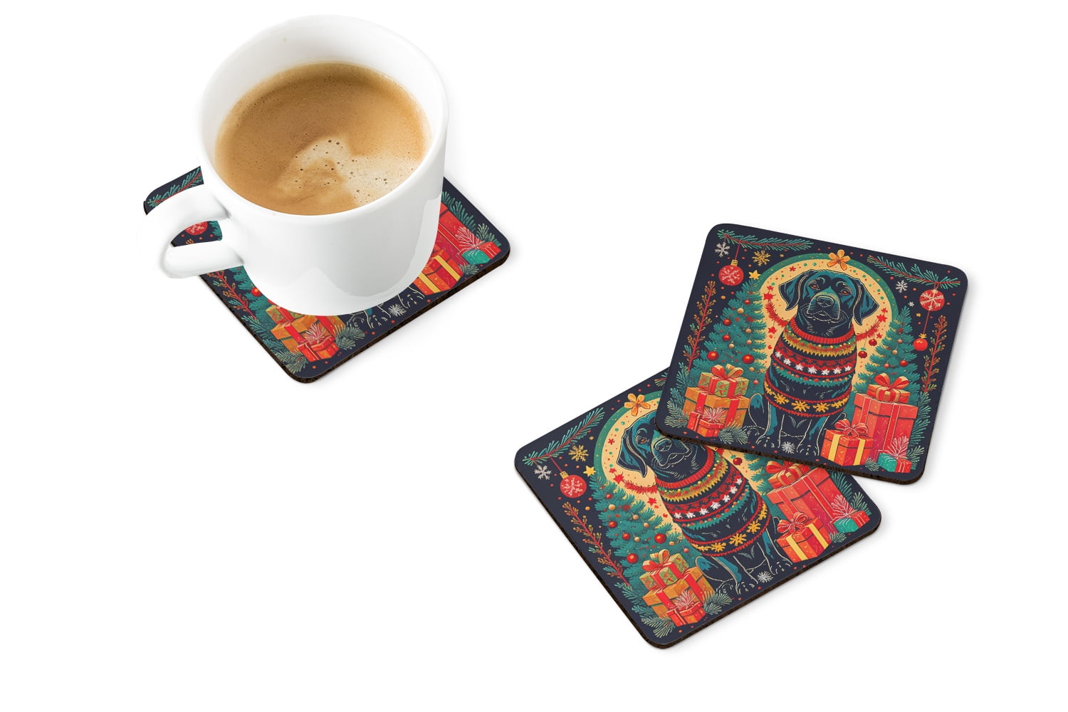 Black Labrador Retriever Christmas Foam Coaster Set of 4 3.5 in x 3.5 in