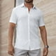 thumbnail image 5 of Blusa y camisa de manga corta con cuello vuelto para hombre, color liso, informal, holgada, con botones, de poliéster, 5 of 7