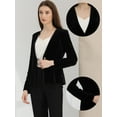 thumbnail image 2 of DARING DIVA Women's Long Sleeve Office Collarless 1 Button Velvet Blazer M Black, 2 of 6