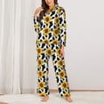 thumbnail image 2 of Lsque Cute Cow Print Sunflower B Pattern Long Sleeve Pajama Set for Women - Soft 2-Piece Sleepwear and Loungewear Set with Pockets, Comfy Nightwear-XX-Large, 2 of 7