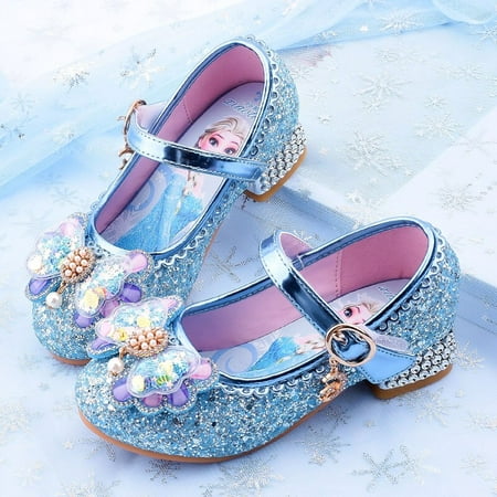 Disney dessin animé filles chaussures décontractées chaussures à talons  hauts pour enfants elsa princesse congelé dessin animé bowknot cuir cristal  chaussures de fête