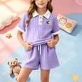 thumbnail image 2 of Juorvia Girls Summer Outfits 2pc Toddler Tween Sweatsuit Loose Fitted Collared T-Shirts Drawstring Waist Shorts(2-3 Years,Purple), 2 of 7