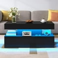 thumbnail image 2 of VanAcc Coffee Table with LED Light, Modern High Gloss Finish Center Table with 2-Tier Storage Space, Coffee Table for Living Room, Office, Black, 2 of 6
