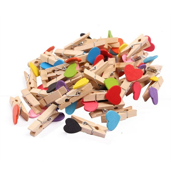 Vikakiooze 50Pcs Love Heart Small Wooden Clothespin Craft Clips Diy Photo Cards Peg