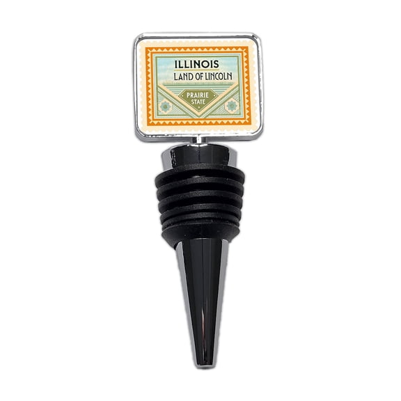 Illinois IL Prairie State Land of Lincoln Travel Vacation Stamp Wine Bottle Stopper Cap Plug