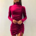 thumbnail image 2 of Honeeladyy Discount Women Turtleneck Mini Dress Long Sleeve Ruched Dresses Solid Color Shirring Sheath Dress Clubwear, 2 of 9