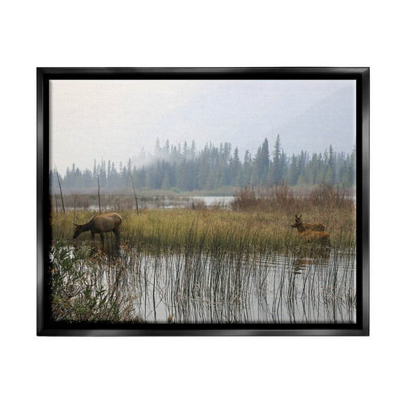 Animals Grazing Creek Landscape Landscape Photograph Jet Black Framed Art Print Wall Art