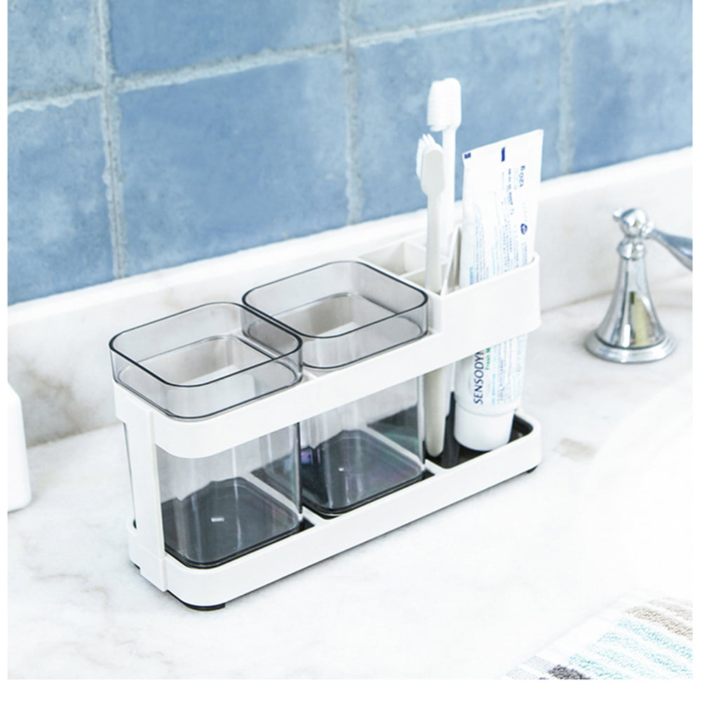 Electric Toothbrush Holder Stand 2Cup Set Shelf Bathroom Toothpaste Storage Rack 
