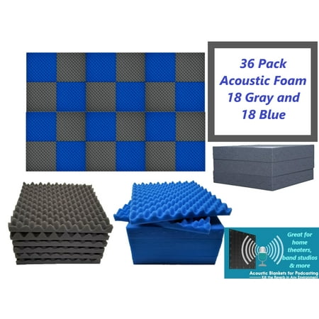 36 PK Acoustic Foam Gray & Blue Egg Crate Panel Wall Tile Audio Home Studio Deadening Soundproofing 12 x 12 x