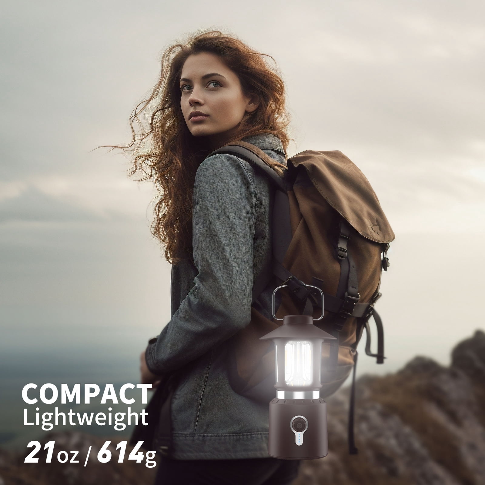 KOBAIBAN Rechargeable Camping Lantern, Telescopic Waterproof Camping Light, 8000mAh Battery Powered Lanterns for Power Outages Outdoor Tent Lights for Camping, Brown