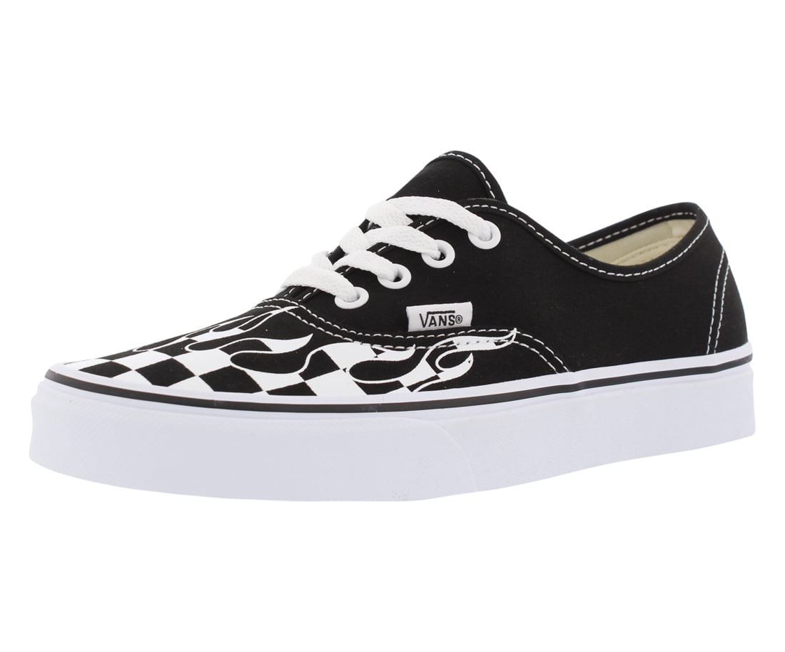 black vans with checkered flames