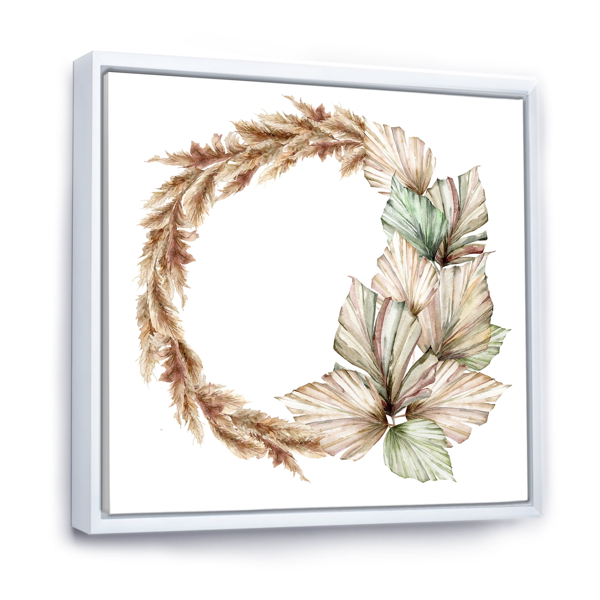 Dry Palm Leaves and Pampas Grass With Wreath 30 in x 30 in Framed Painting Canvas Art Print, by Designart