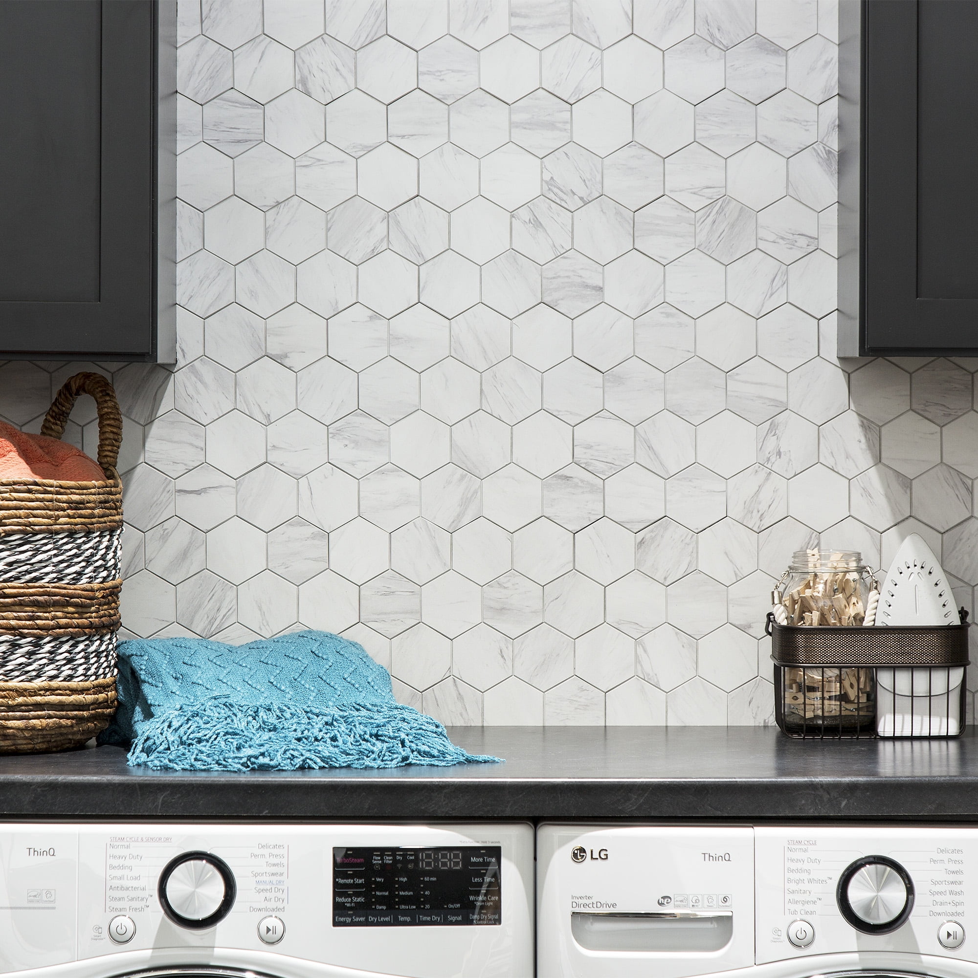 Aspect Collage 12.75in x 10.6in Peel and Stick Backsplash in Carrara Hex (5-Pack)