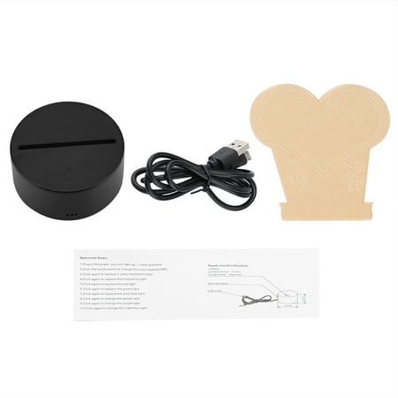 

4.5V USB 3D Illusion Visual Romantic Night Lamp 7 Colors Touch Desk Table Light(Black Base)