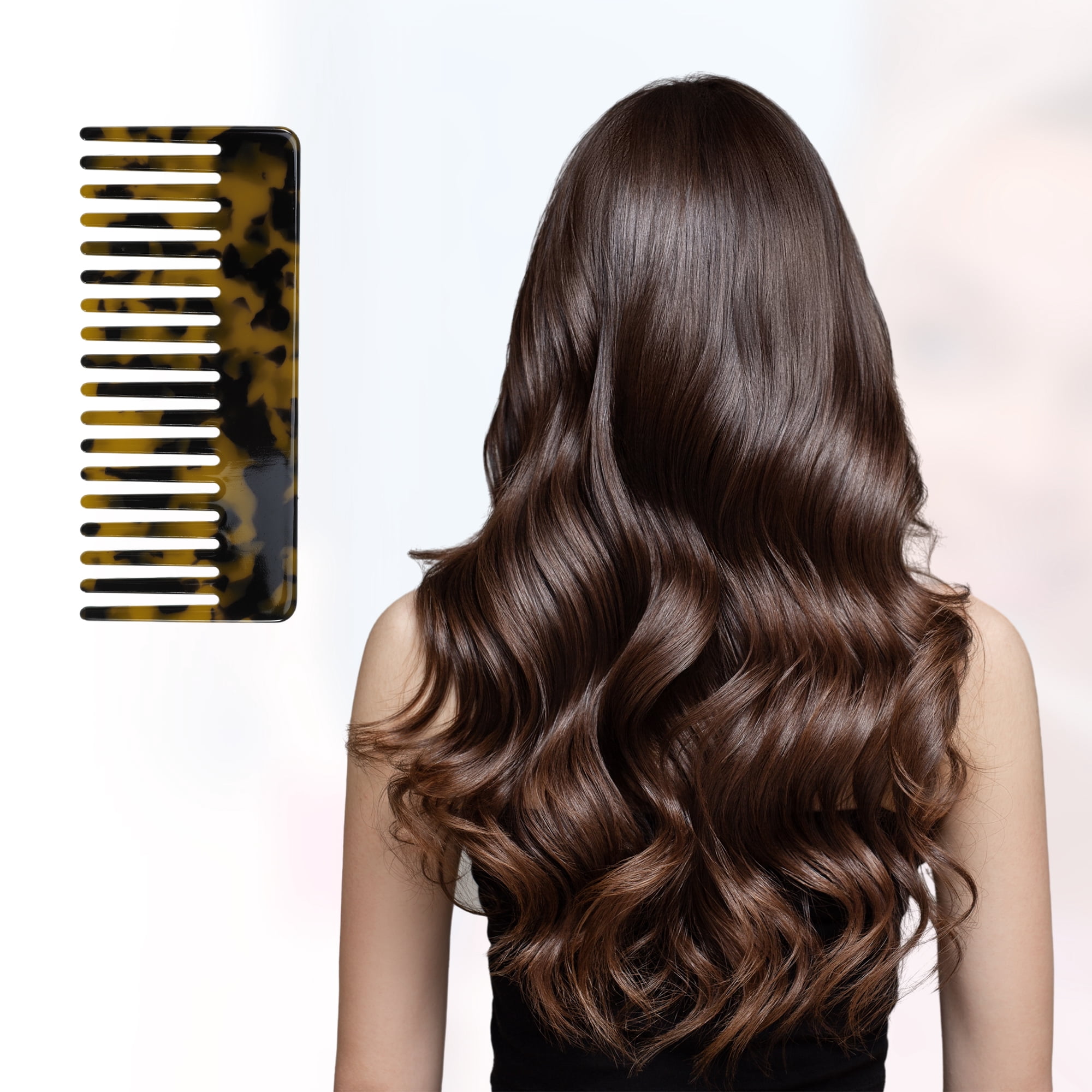 Unique Bargains 1Pc Women Heat Resistant Wide Tooth Comb Brown and Yellow