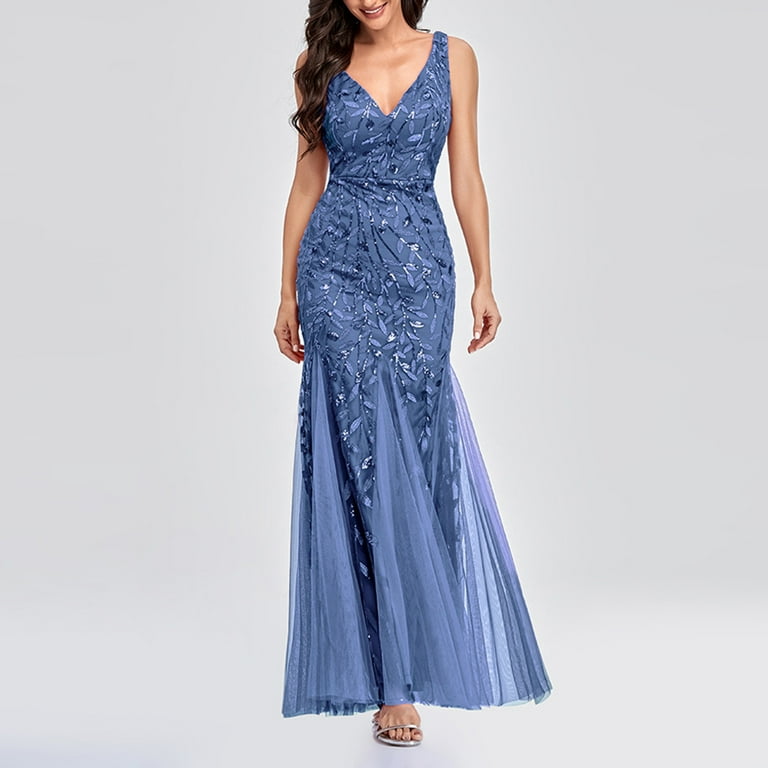 iOPQO summer dress Womens Fishtail Evening Dresses Embroidered