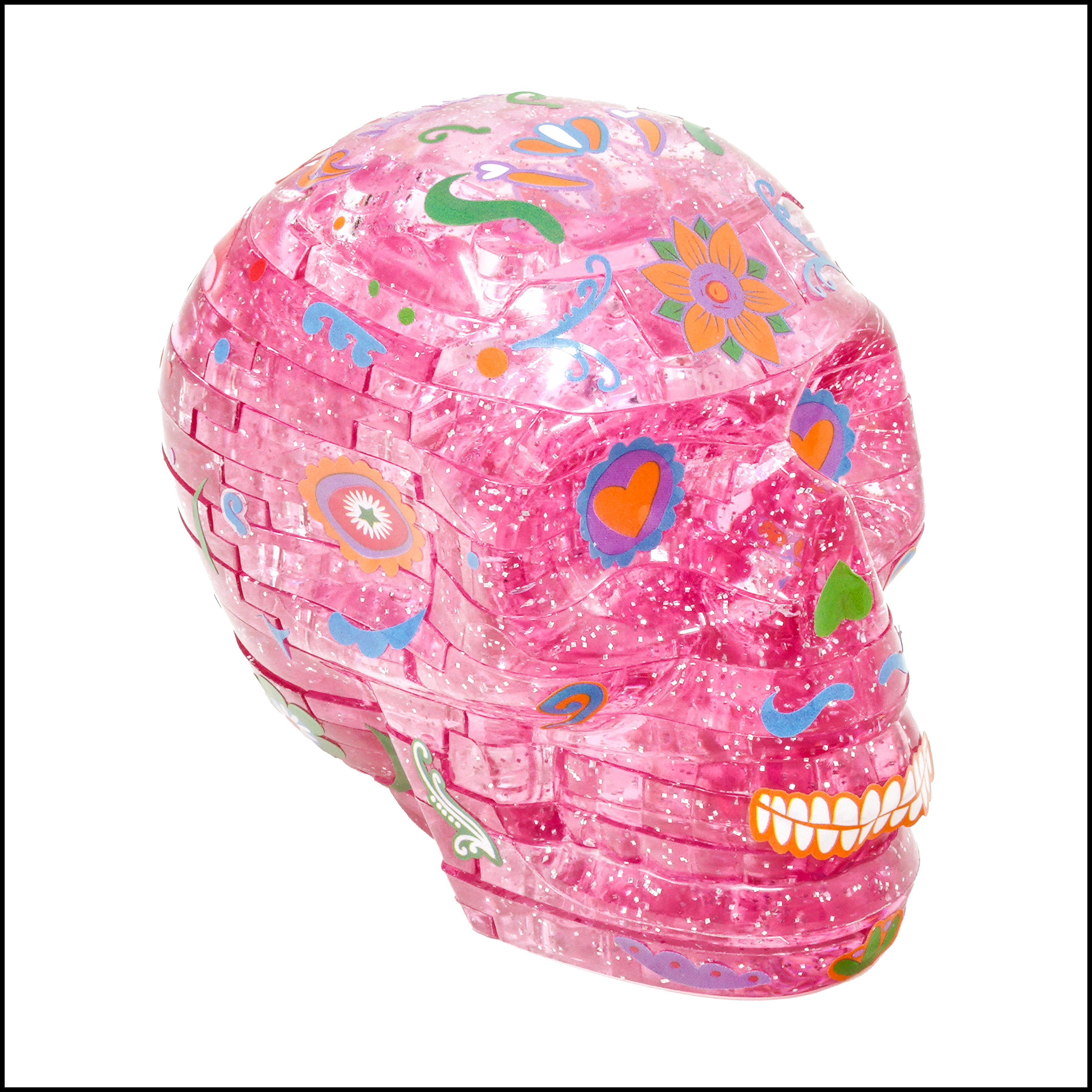 AreYouGame.com 3D Crystal Puzzle - Deluxe Skulls 2-Pack Bundle with Stickers (White/Pink): 96 Pcs