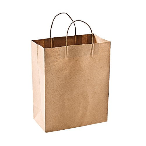 Brown Paper Gift Bags (Lg) - Party Supplies - 12 Pieces